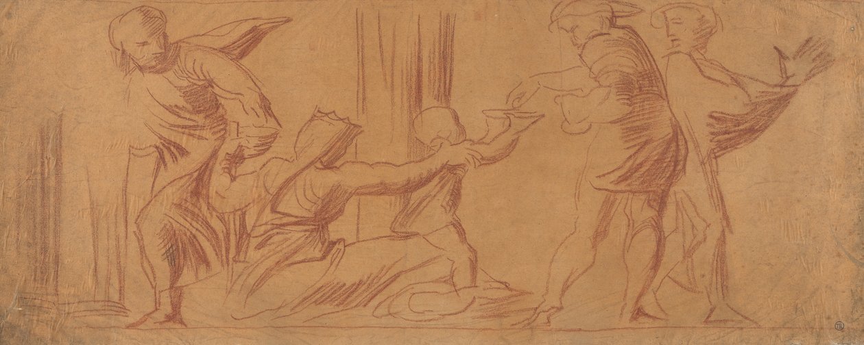 Gruppe af figurer, børn, der tigger i midten af Alfred Emile Stevens