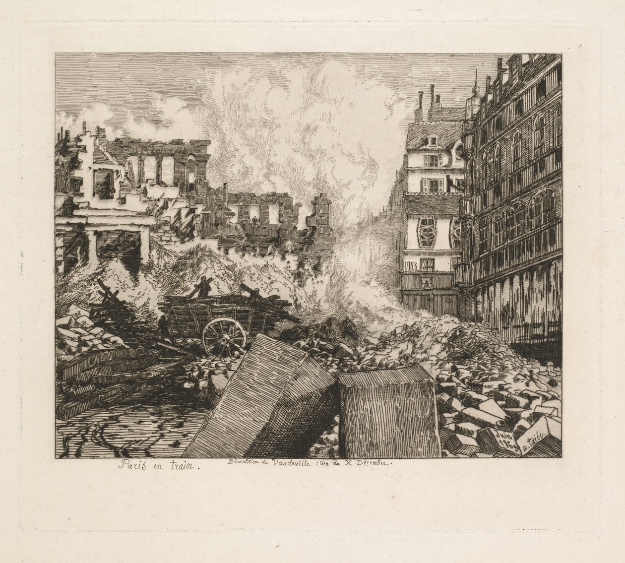 Paris med tog. Nedrivning af Vaudeville-teatret: rue du Dix-Decembre af Alfred Taiée