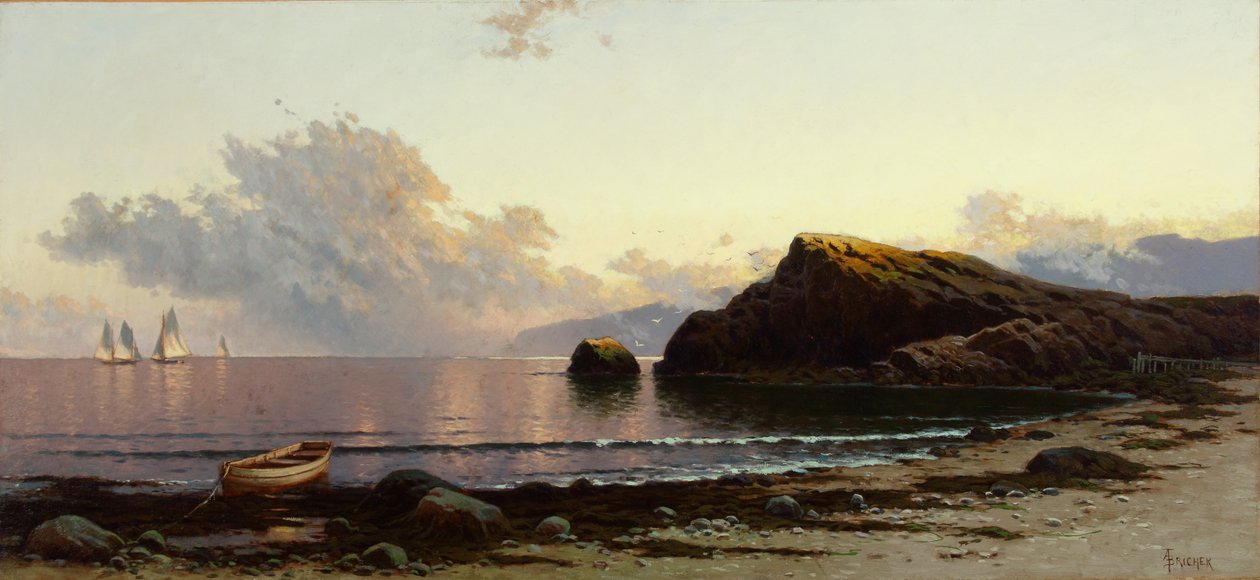Solnedgang ved kysten 1885 (olie på lærred) af Alfred Thompson Bricher
