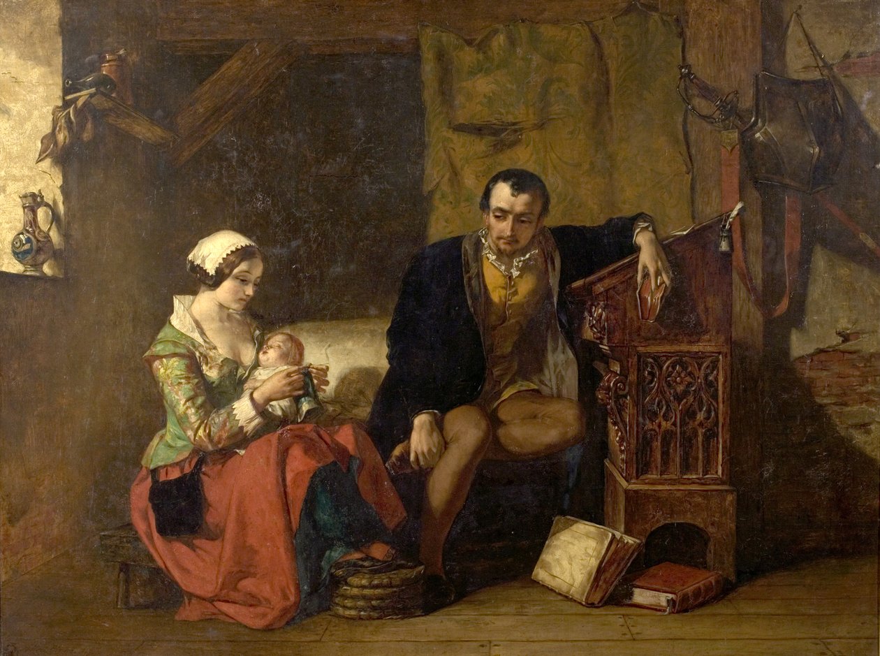 Oprindelsen af strømpevæven, 1847 af Alfred W. Elmore