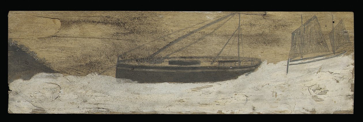 Både på uroligt vand (blyant og olie på panel) af Alfred Wallis
