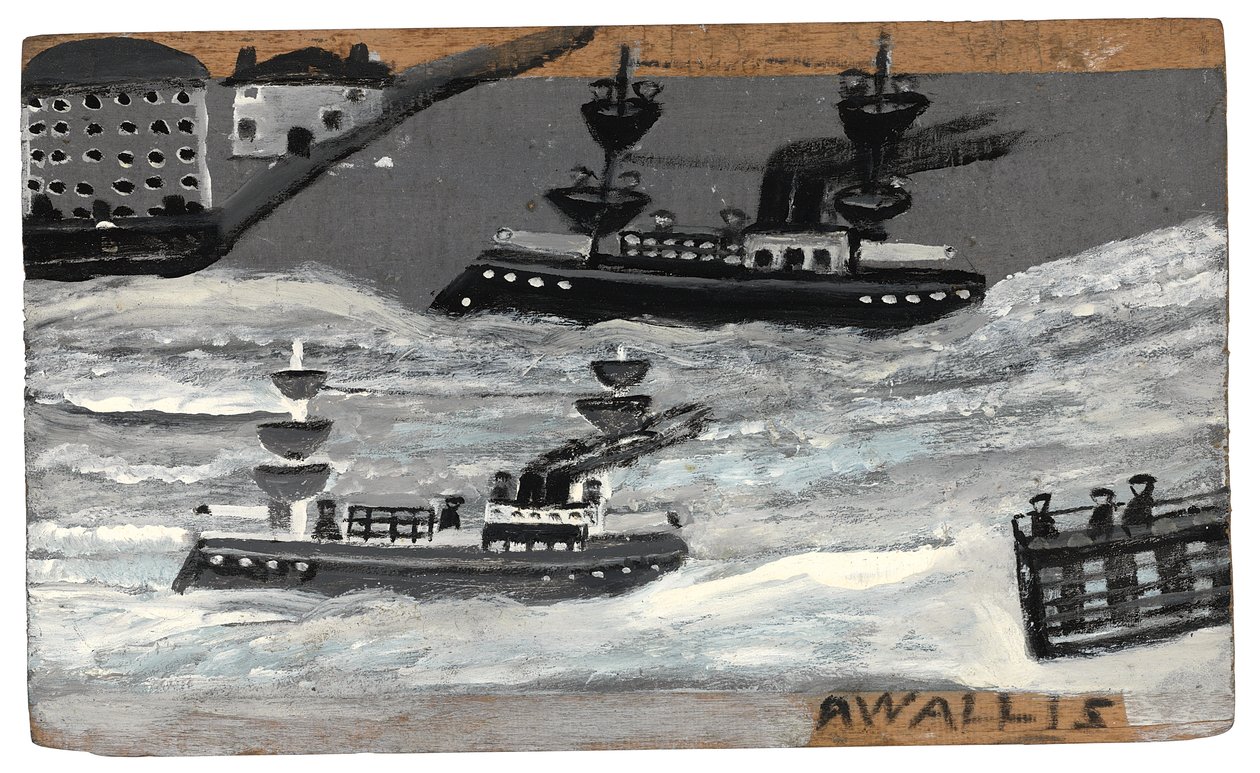Kanonbåde i krigstid, ca. 1855-1942 (olie på panel) af Alfred Wallis