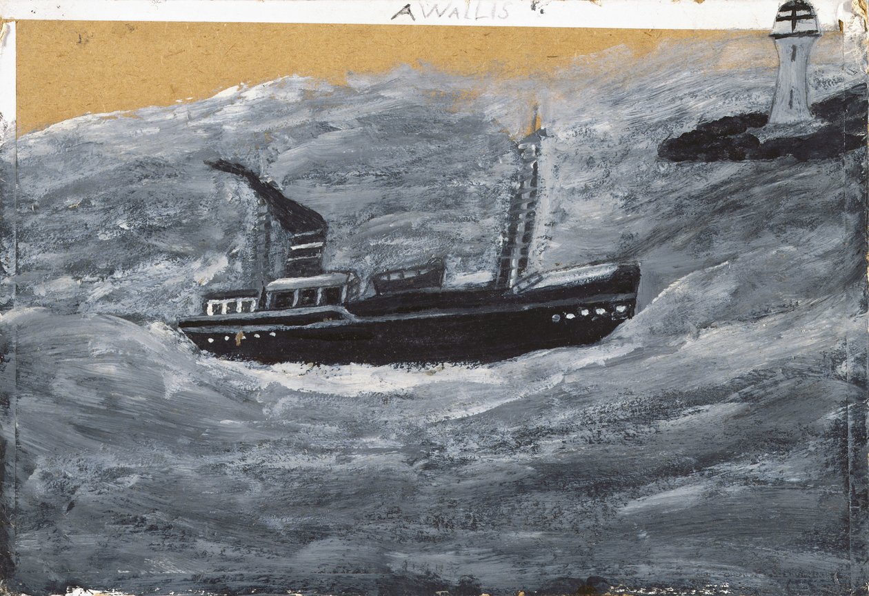 Trawler og mole (olie på kort) af Alfred Wallis