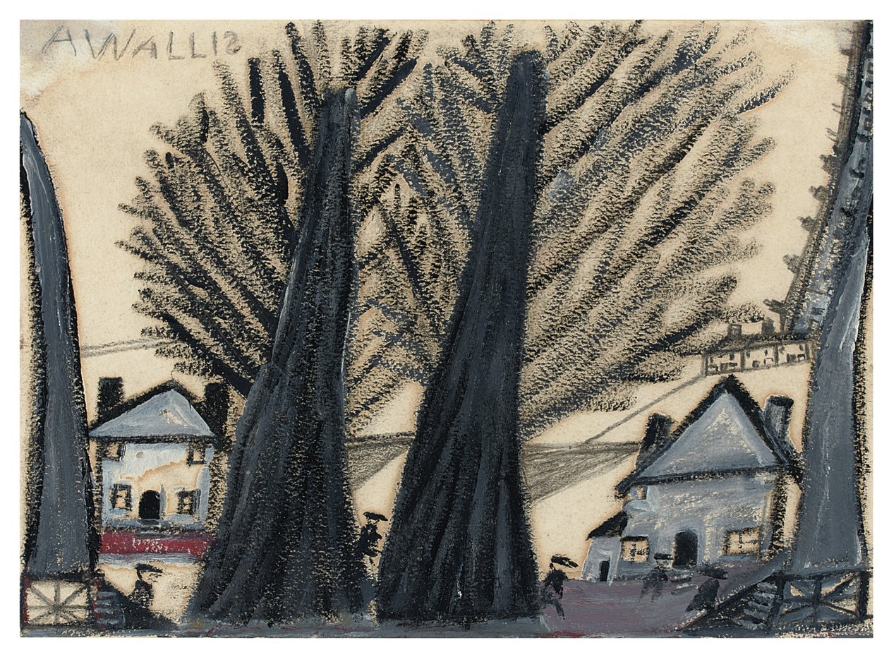 To træer (blyant og olie på kort) af Alfred Wallis