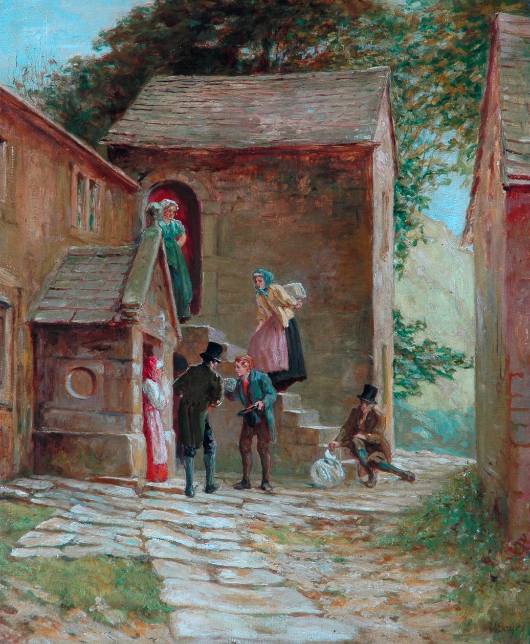 Udsigt over gården med figurer, Kilnhurst, Todmorden, ca. 1860 af Alfred Walter Bayes