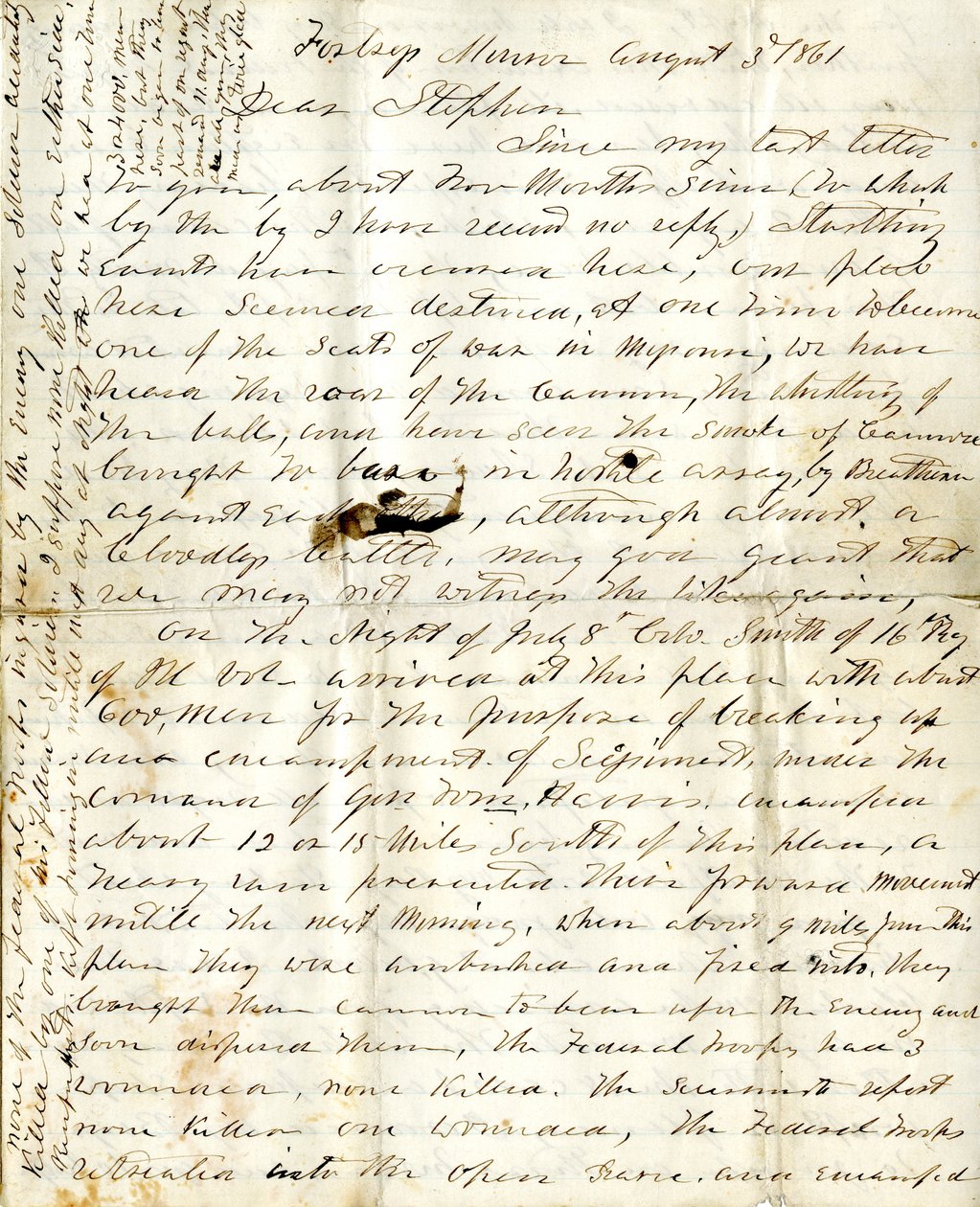 Brev [af Alfred Warner] til Stephen, 3. august 1861 af Alfred Warner