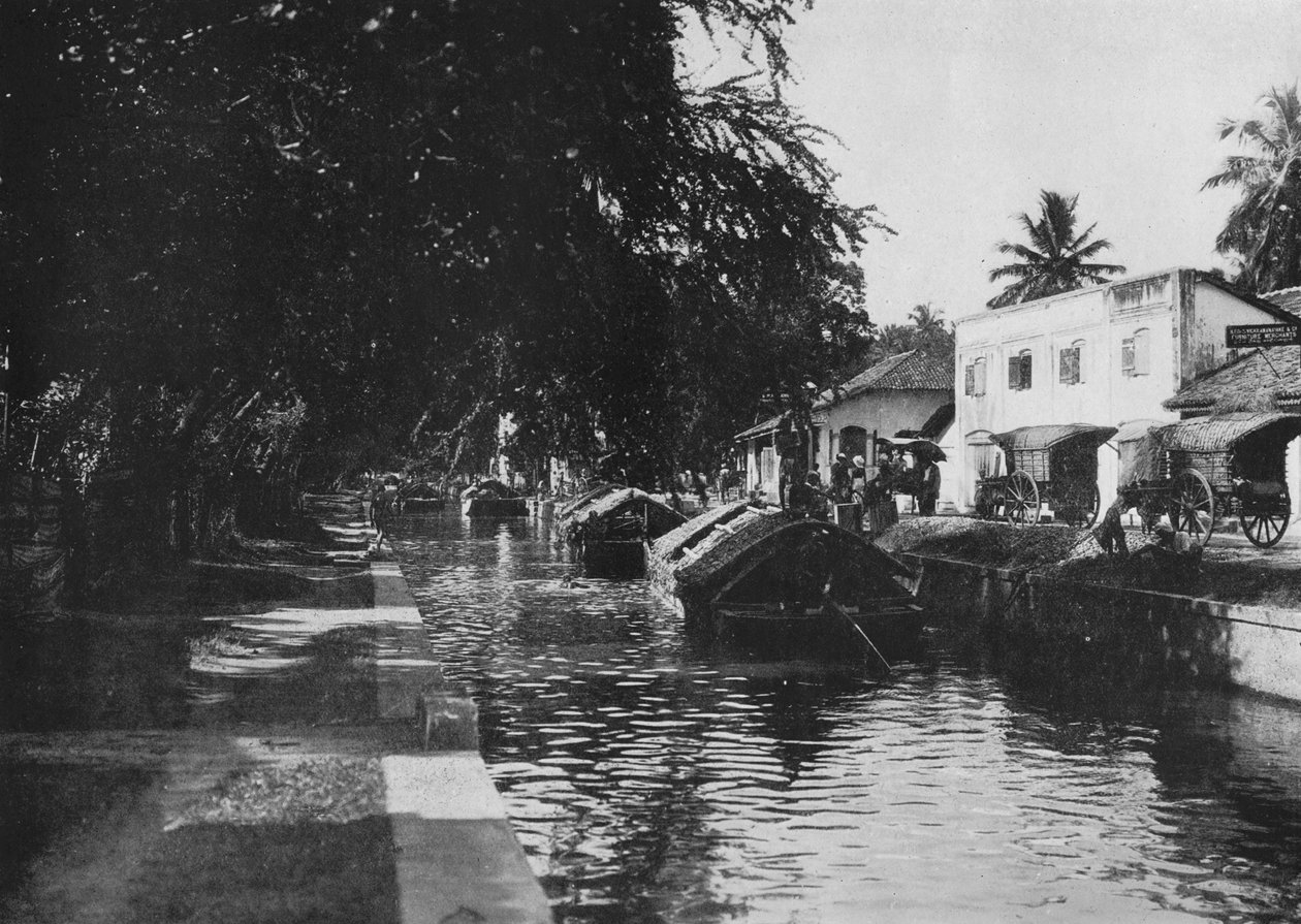 Negombo-kanalen, viser paddabåde, c1890, 1910 af Alfred William Amandus Plate