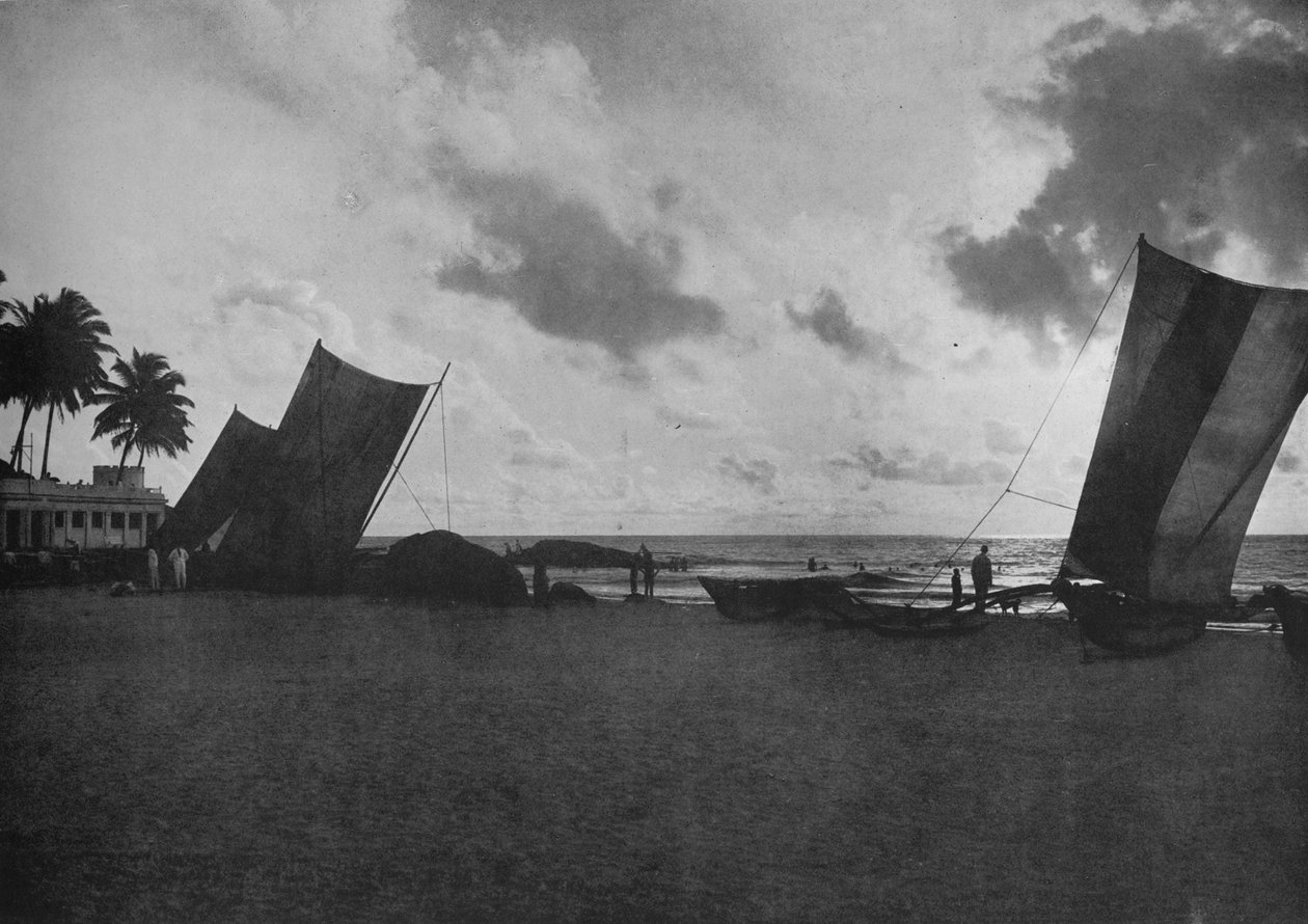 Solnedgang, Mount Lavinia Sea Shore, c1890, 1910 af Alfred William Amandus Plate