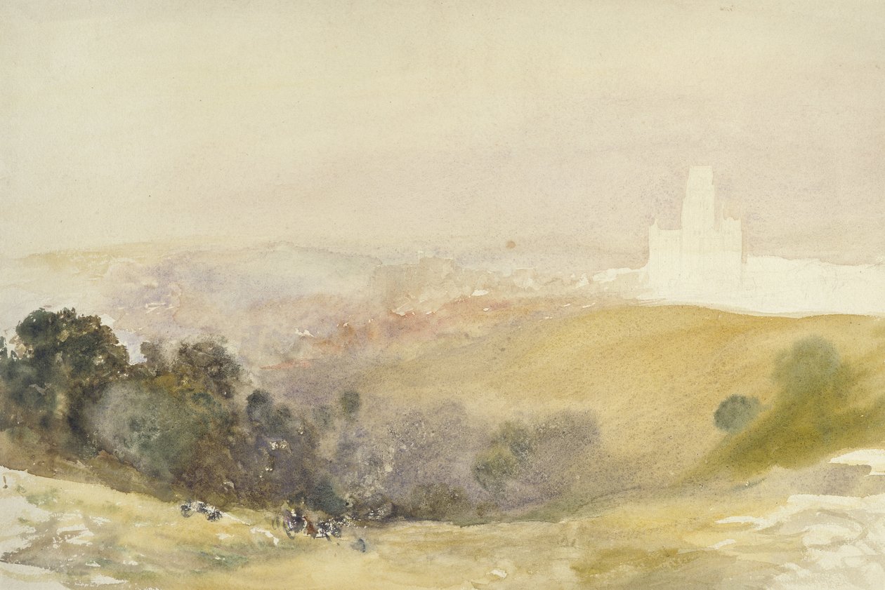 Durham fra Red Hills, 1880-86 (akvarel over grafit, på papir) af Alfred William Hunt