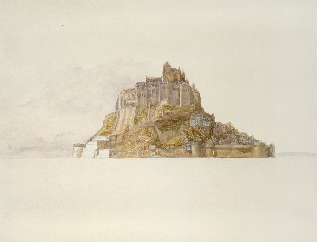 Mont St Michel fra sandet, ca. 1876 (akvarel over grafit, på papir) af Alfred William Hunt
