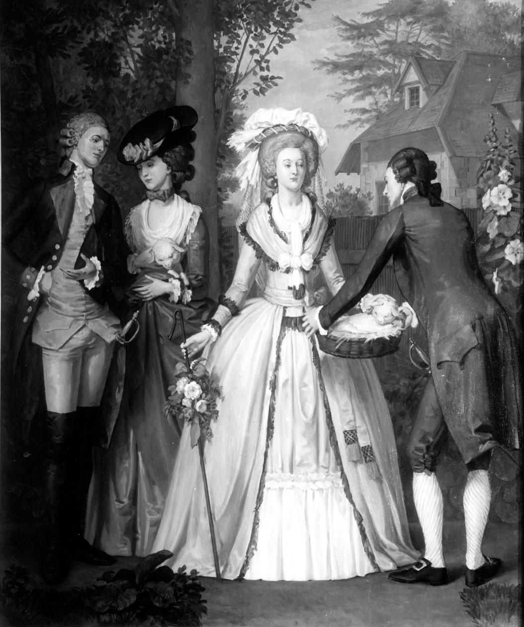 Marie-Antoinette (1755-93) af Habsbourg-Lorraine, dronning af Frankrig og Navarra, som hyrdinde i Trianon (bw print) af Alfred Wilson Cox