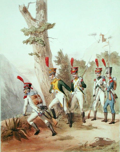 Franske tropper, graveret af Gustave David (1824-91) 1810 (litho) af Alfred de (after) Marbot