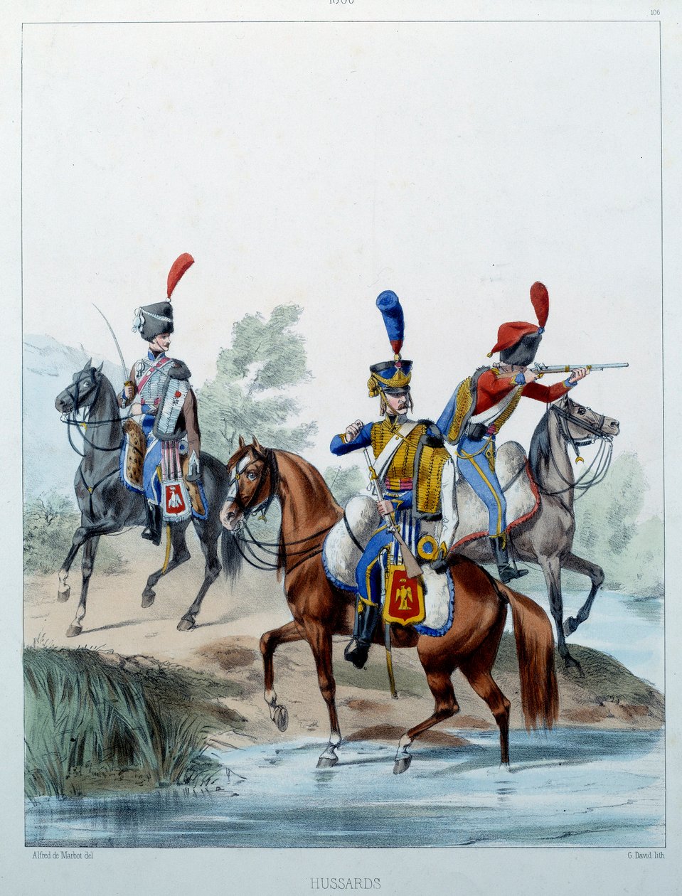 Napoleons hær: Husarer. Gravering af Alfred De Marbot (1800-tallet) 1806. Malmaison, Musee Du Chateau. af Alfred de (after) Marbot