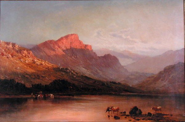 Aften i Trossachs (olie på lærred) af Alfred de Breanski