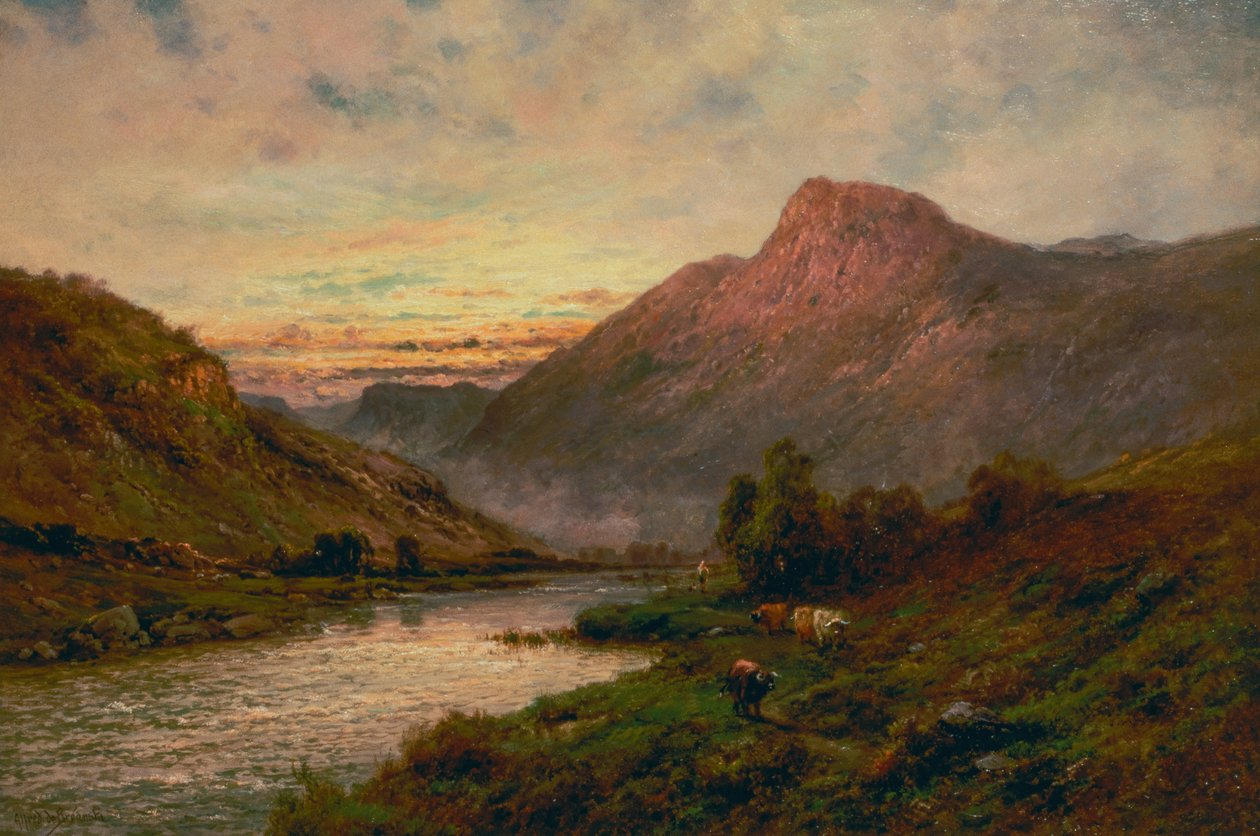 The Tay at Sunset, Dunkeld (olie) af Alfred de Breanski