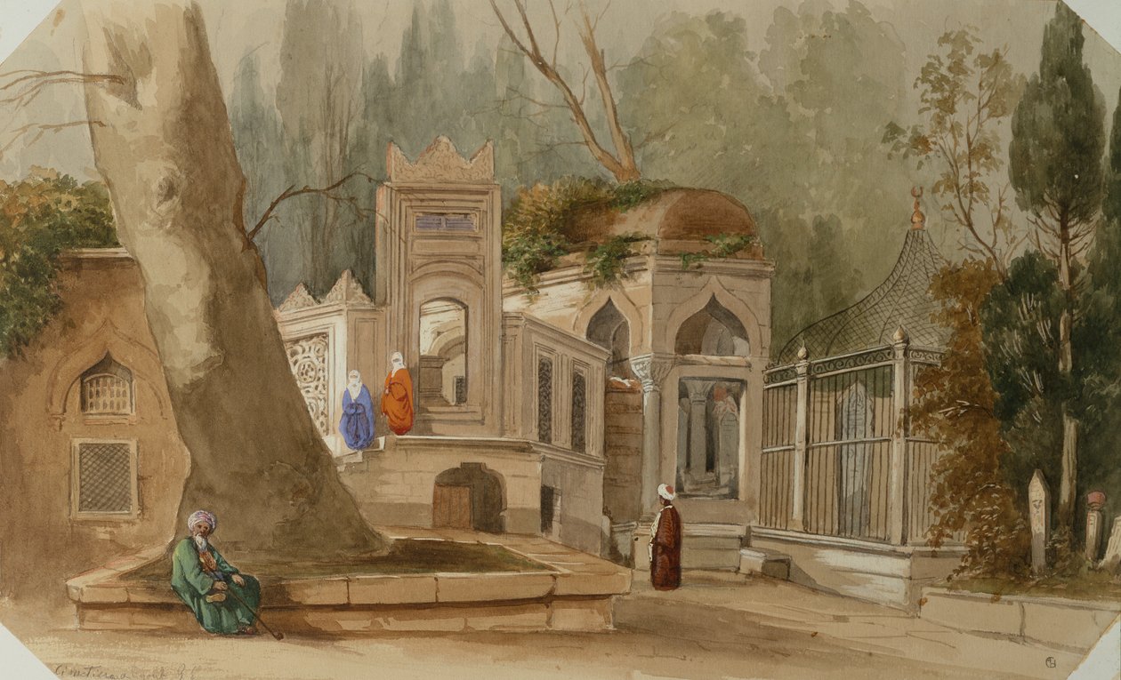 Eyoub, Konstantinopel (akvarel og blyant) af Alfred de Courville