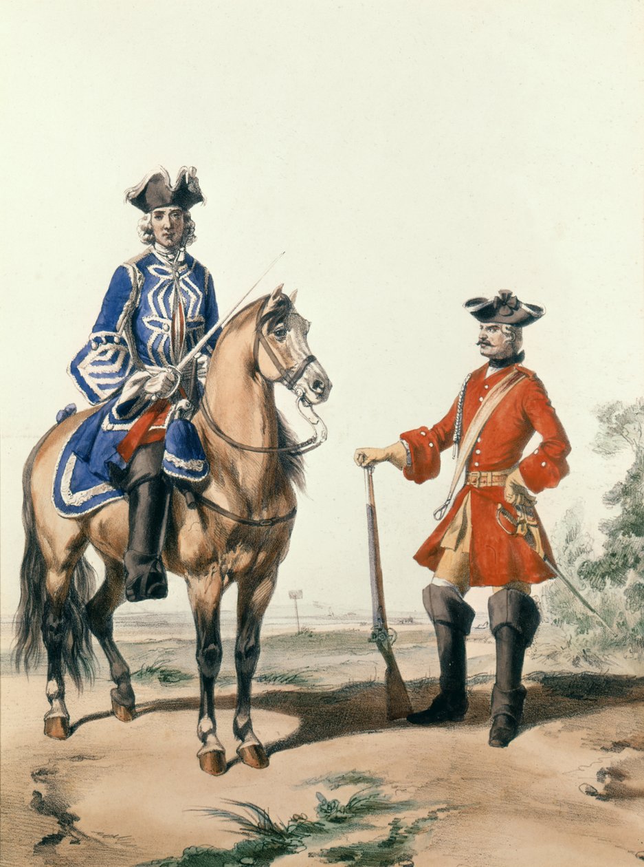 Provost Marshal of the Constabulary og et medlem af militærpolitiet i 1724, graveret af D. Noirmont af Alfred de after Marbot