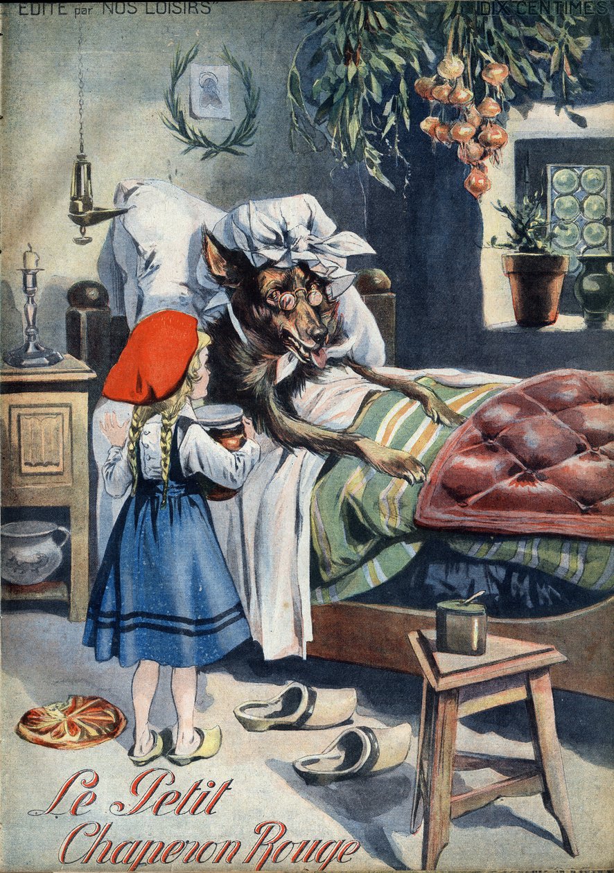 Lille Rødhætte. Folkefortælling. Illustration af Vaccari og Carrey i "" Les beaux tales"" samling "" Nos loisirs""" omkring 1910. Privat samling. af Alfredo and Carrey Vaccari