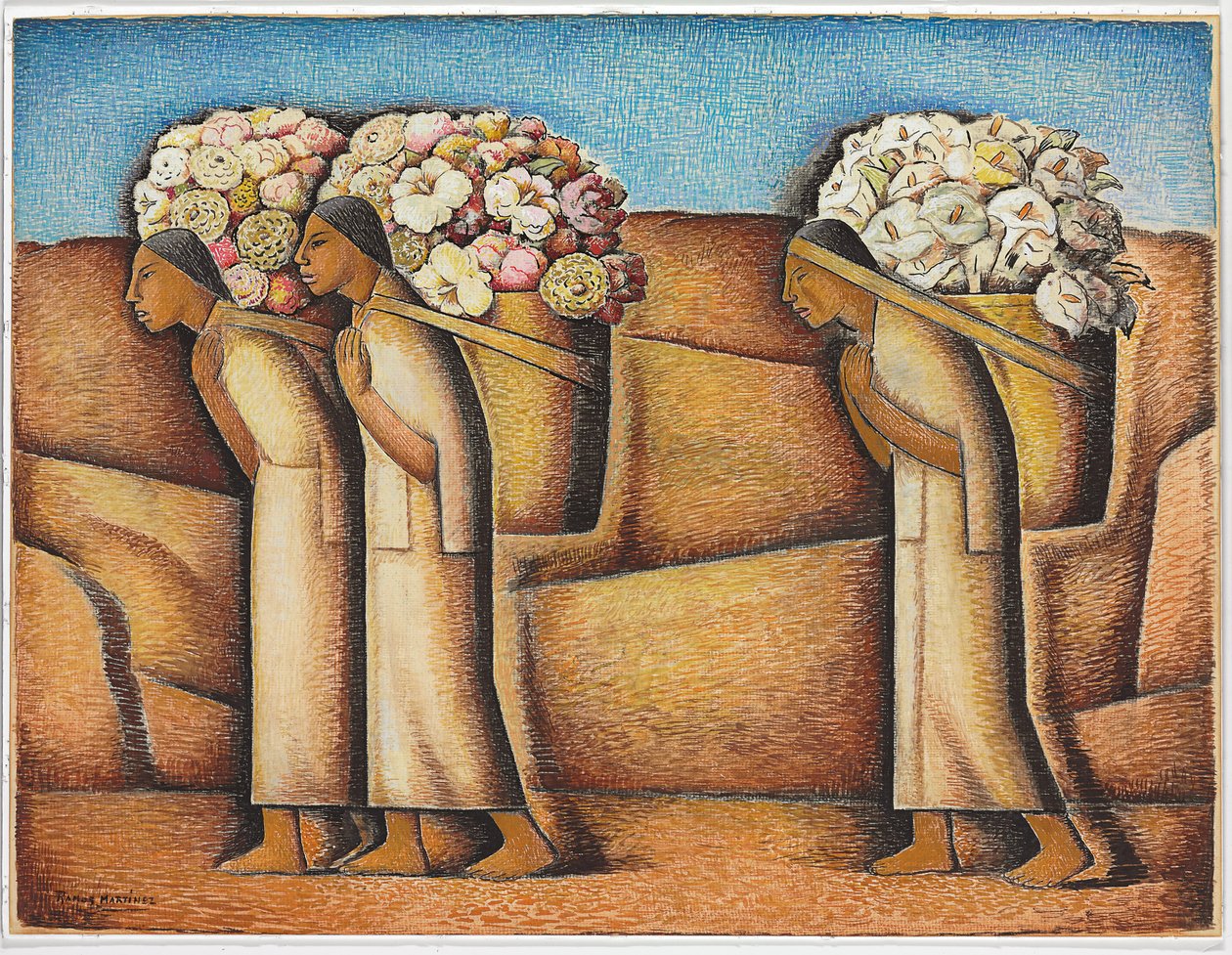 Tæt på Ixmiquilpan, ca. 1933 (gouache og farveblyant på papir) af Alfredo Ramos Martinez