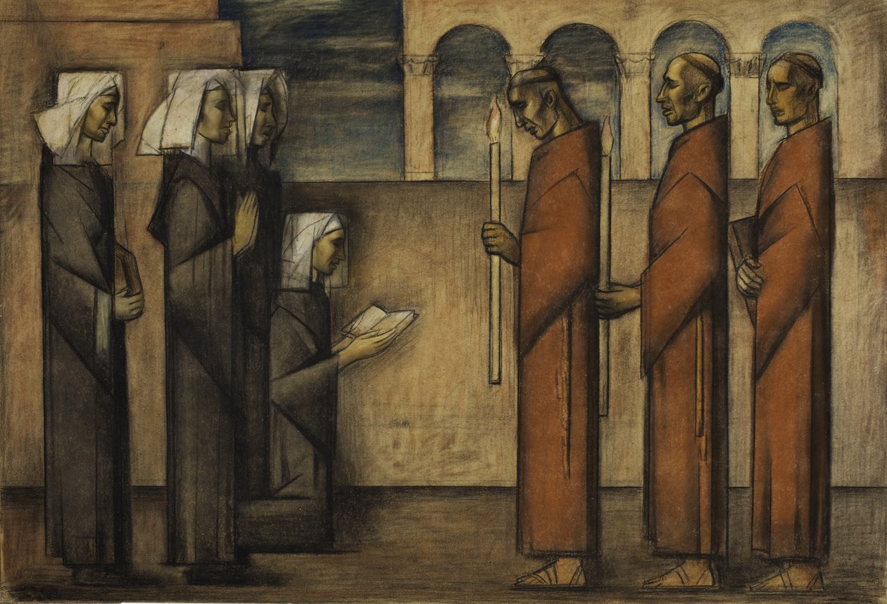 Friars and Nonner, ca. 1934 (pastel på papir) af Alfredo Ramos Martinez