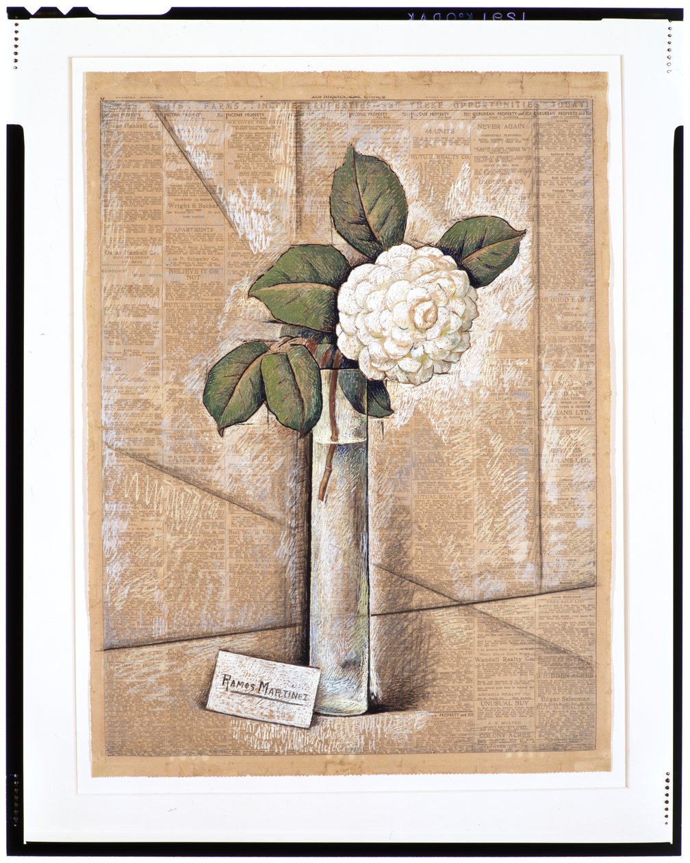 Gardenia i glas, ca. 1936 (gouache, akvarel og kridt på avispapir) af Alfredo Ramos Martinez