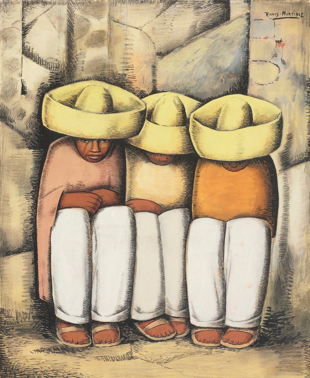 Hvilende indianere, ca. 1935 (tempera og kul på kort) af Alfredo Ramos Martinez