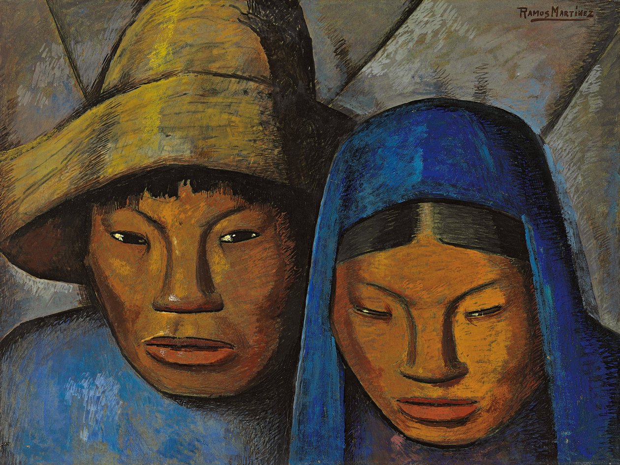 Parret i blåt; La pareja en azul, ca. 1930 (olie om bord) af Alfredo Ramos Martinez