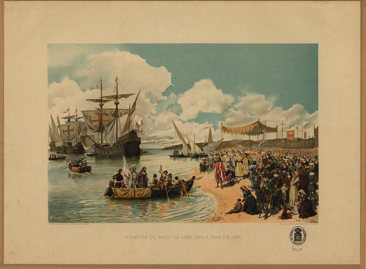 Vasco da Gamas ankomst til Indien, ca. 1900 af Alfredo Roque Gameiro