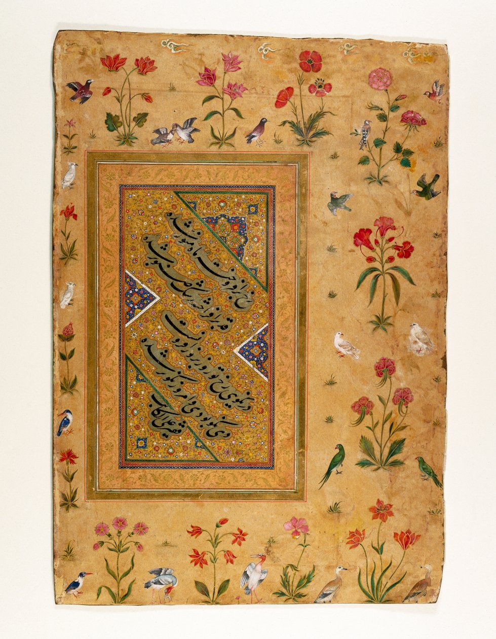 Prøve af persisk kalligrafi fra et Mughal-album (blæk, uigennemsigtigt wc og guld på papir) af Ali Haravi