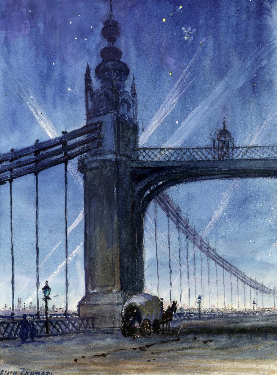 Wartime Spot Lights fra Chelsea Bridge, ca. 1917 af Alice Maud Fanner