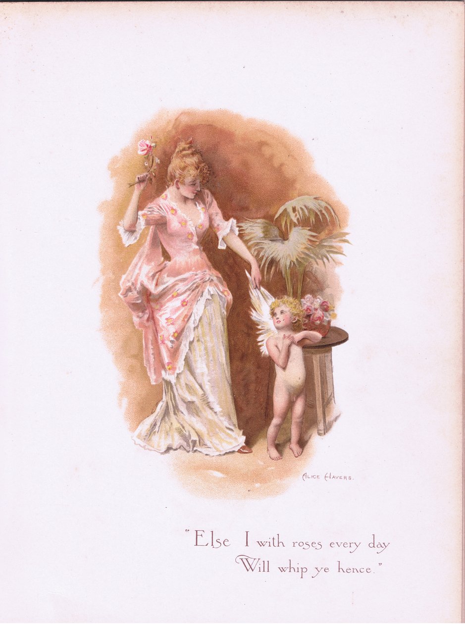 Jeg med roser hver dag, vil piske jer derfra., fra Nogle gamle kærlighedssange udgivet af Hildesheimer & Faulkner, 1892 af Alice Havers