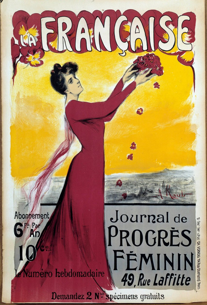Plakat af "La francaise", tidsskrift for kvinders fremskridt. Ring for abonnement. Illustration af Alice Kub-Casalonga (1875-1948) 1927 Paris, Museum for de to verdenskrige. Rettigheder forbeholdt. af Alice Kaub Casalonga