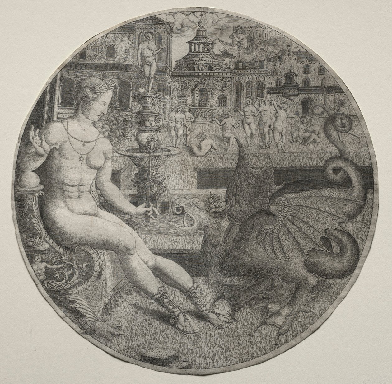 Nøgen kvinde og en drage, 1523. af Allaert Claesz