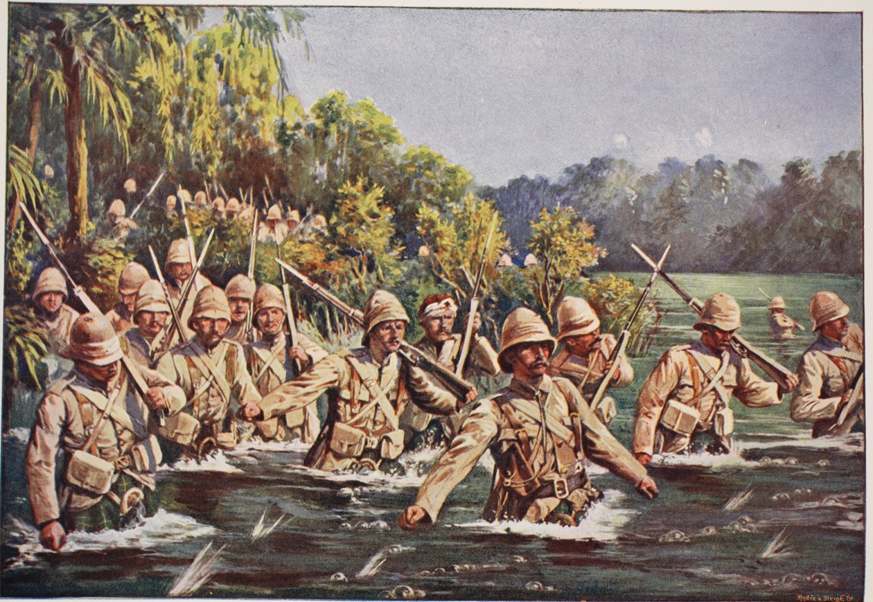 Argyll og Sutherland Highlanders krydser Modder-floden, illustration fra 