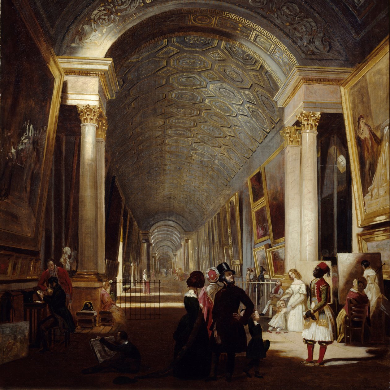 The Grand Galerie du Louvre i 1841. Maleri af Allan Fraser (? - 1890) Ec. Ang. af Allan Fraser