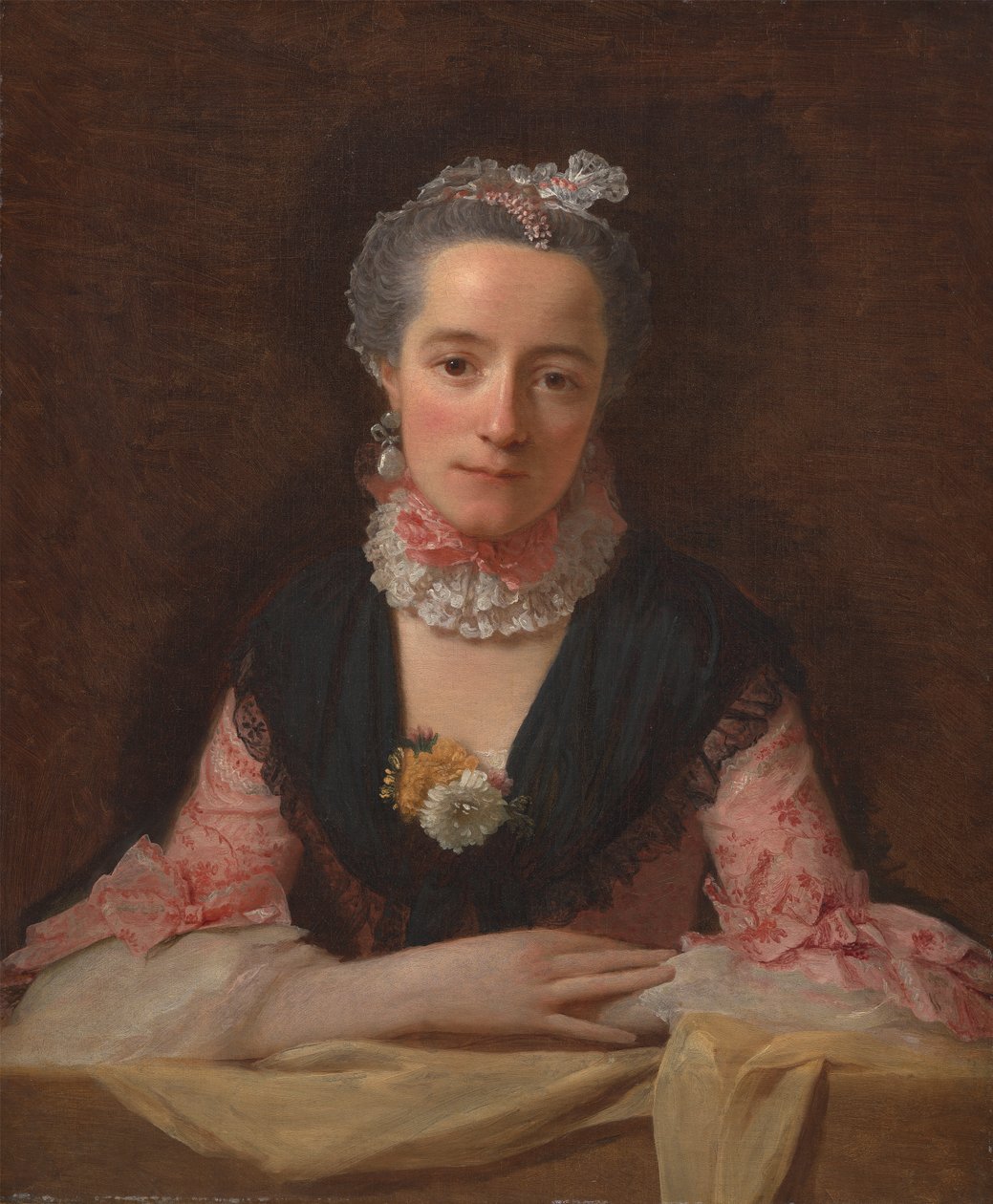 Dame i en lyserød silkekjole af Allan Ramsay