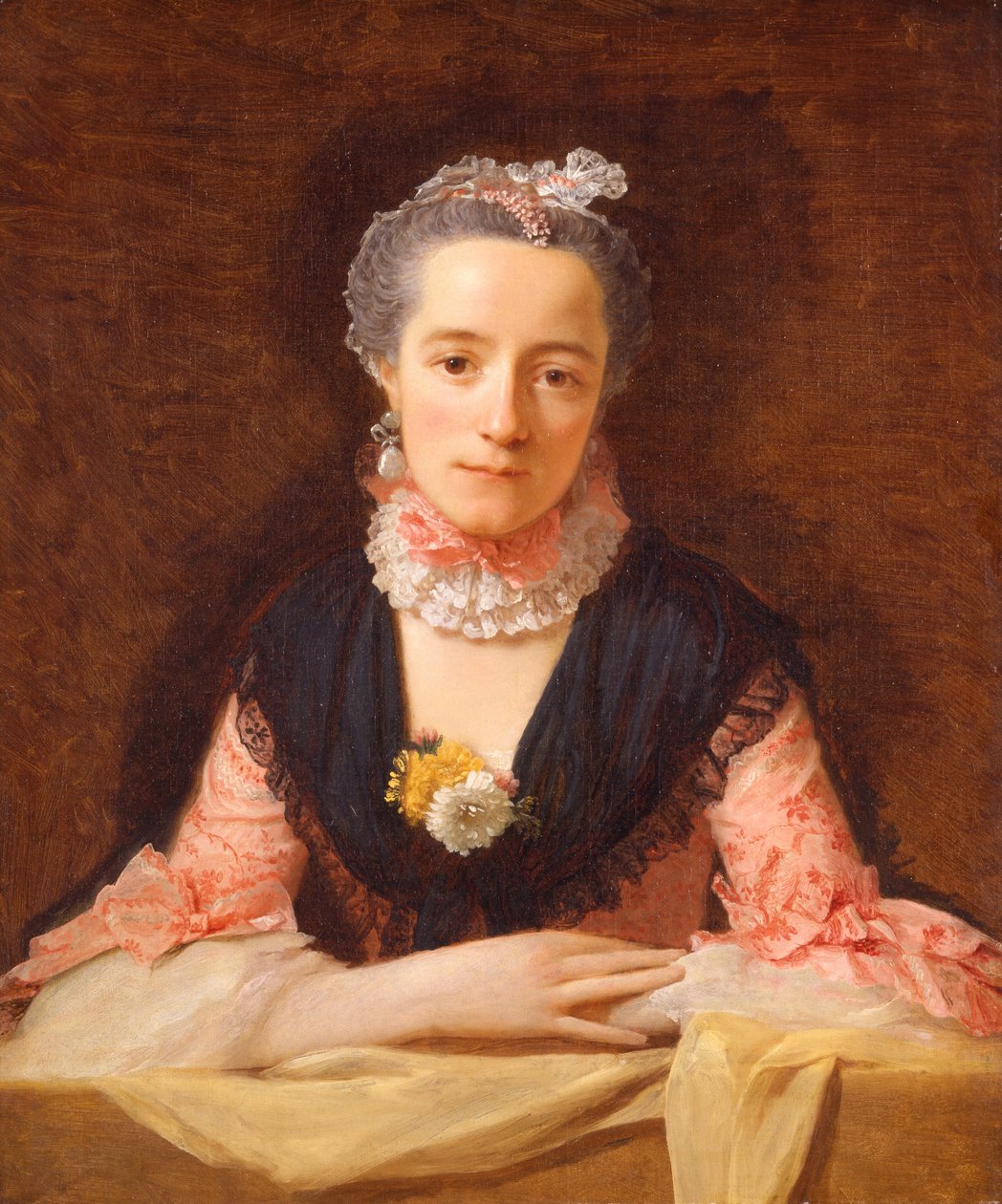 Dame i lyserød silkekjole af Allan Ramsay