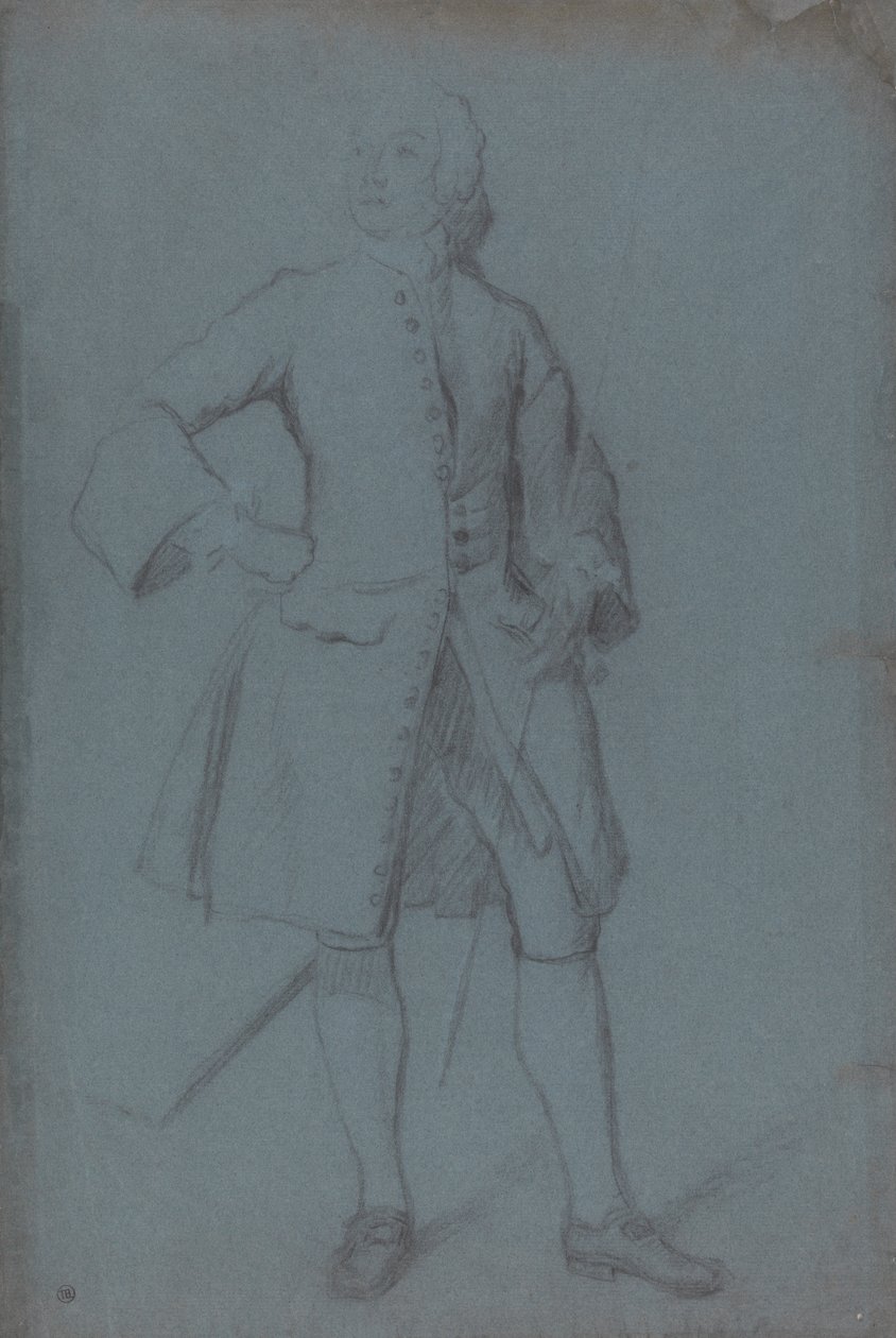 Mand stående med en stav i sin venstre hånd, fuld længde af Allan Ramsay