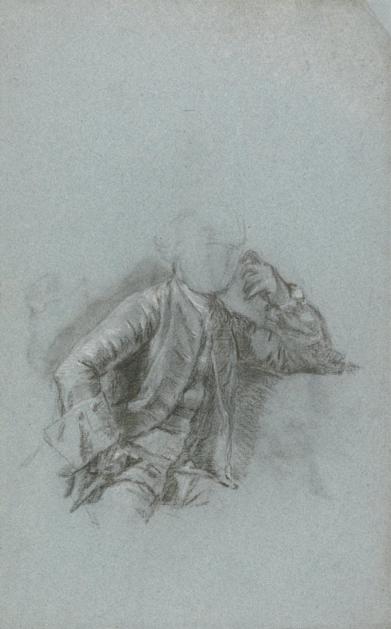 Studie til et portræt af en siddende gentleman (kridt med stub på blåt lagt papir) af Allan Ramsay