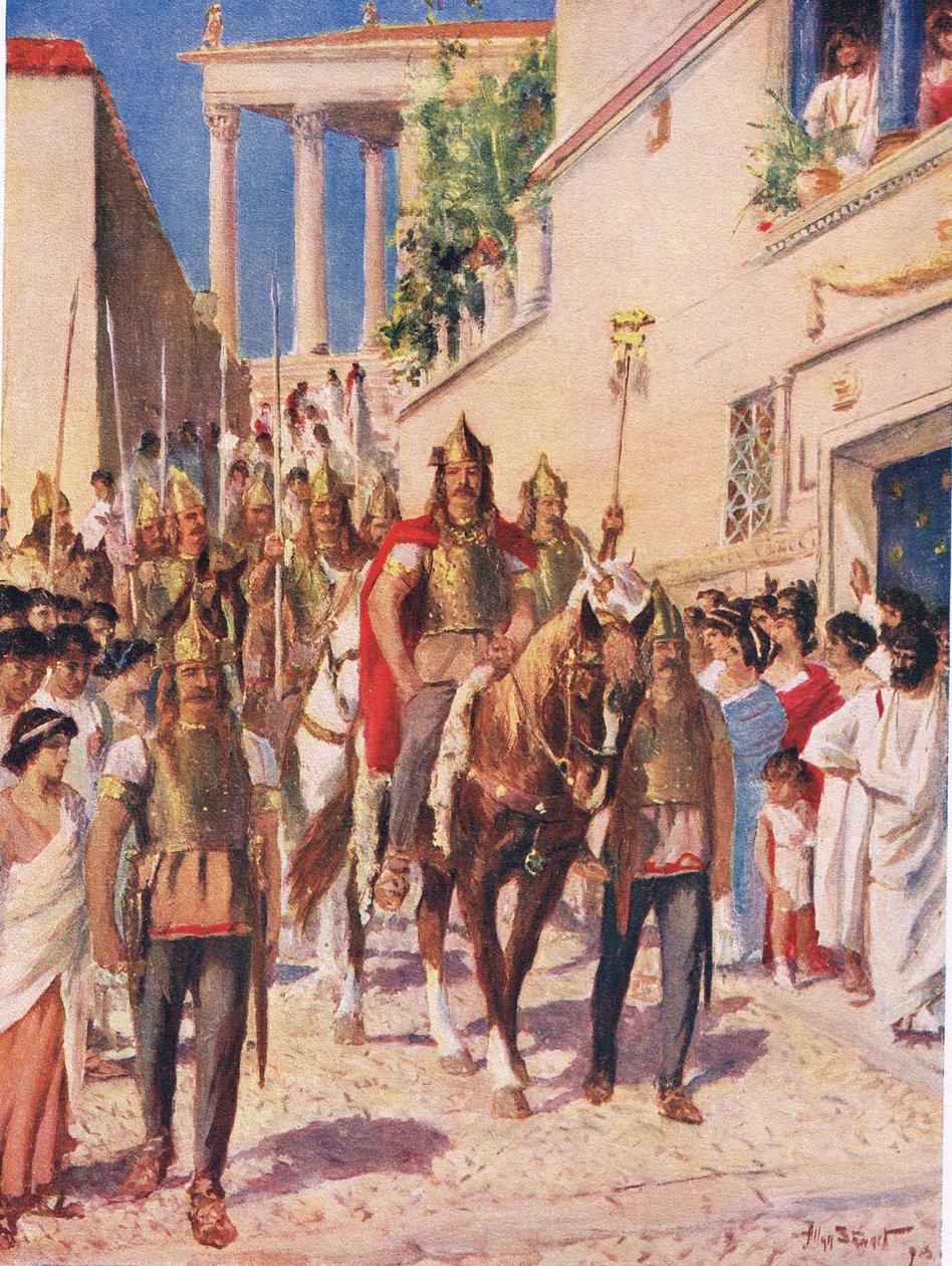 Alaric the Goth, der kommer ind i Athen i 395, illustration fra 