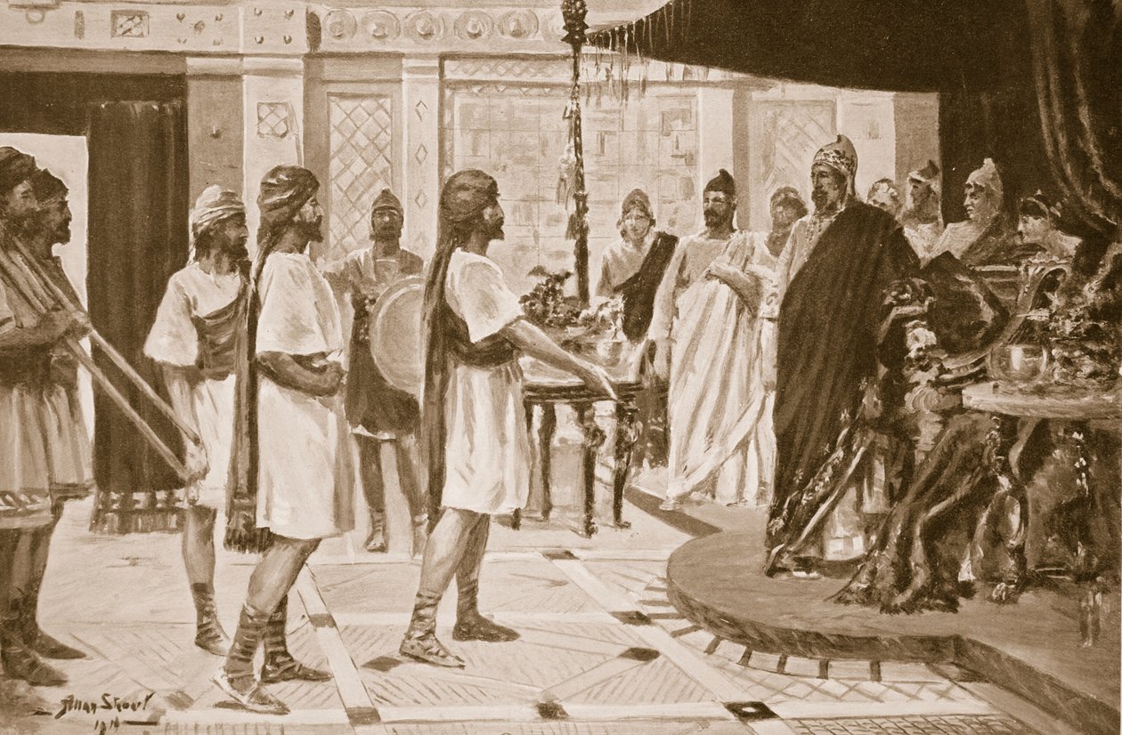 Midas of Phrygia arrangerer en alliance med Urartu (litho) af Allan Stewart