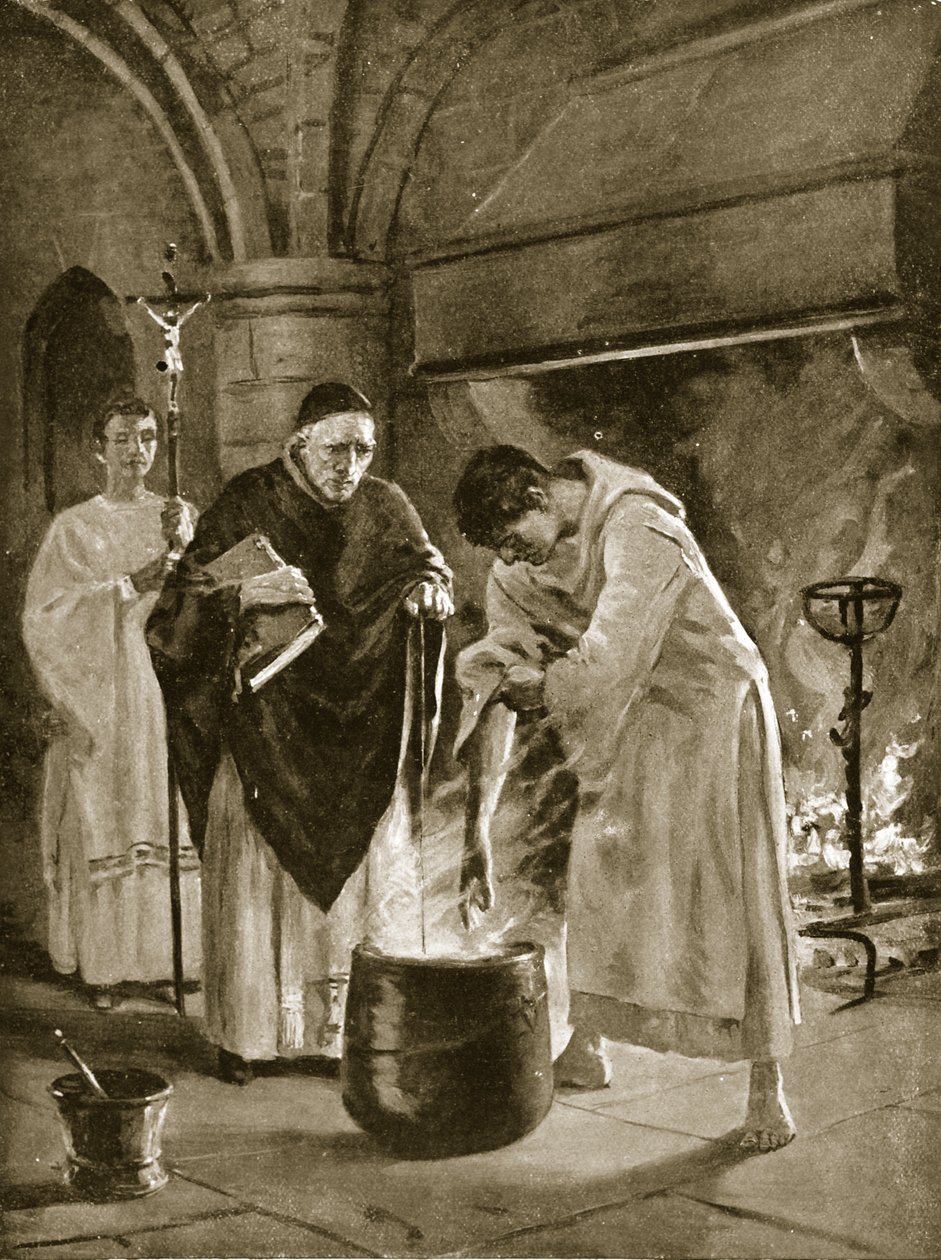 Trial by the Ordeal of Boiling Water, illustration fra 