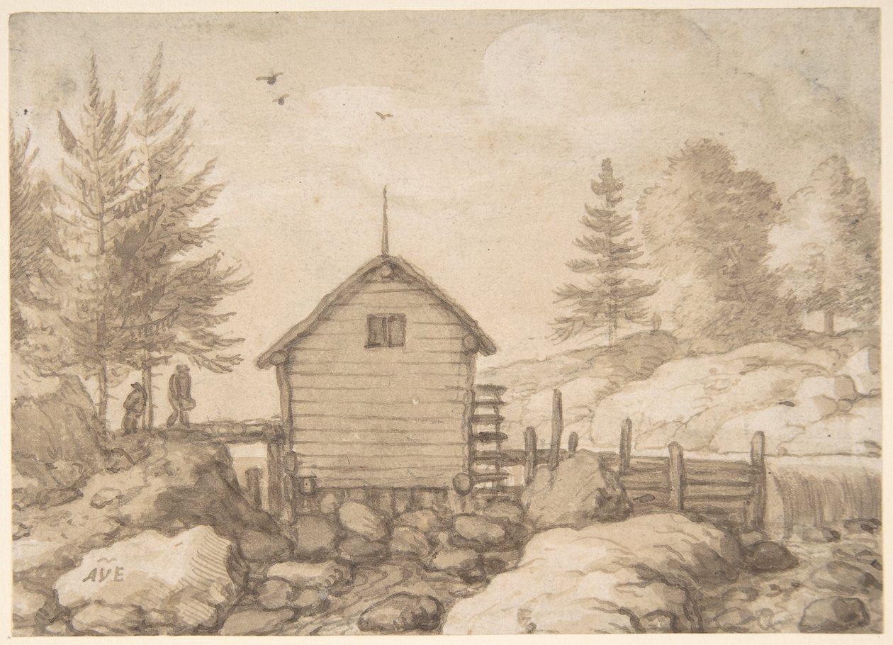 En mølle på klipper i en flod i Norge af Allart van Everdingen