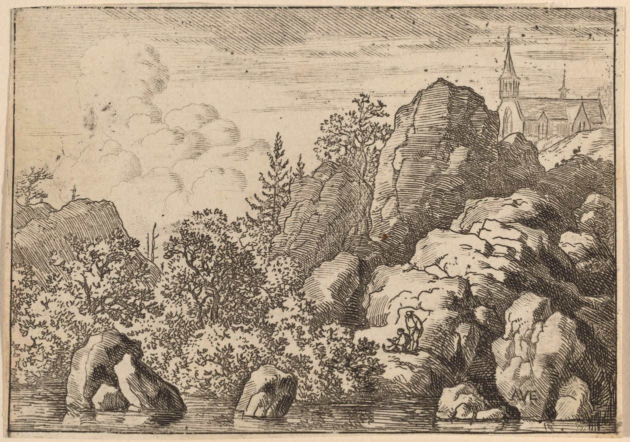Kirke på en Bakke, sandsynligvis ca. 16451656. af Allart van Everdingen