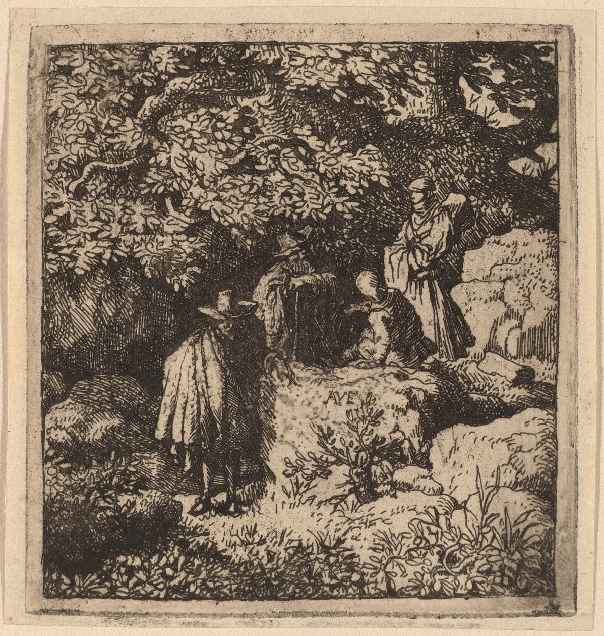 Fire figurer under et træ, sandsynligvis ca. 16451656. af Allart van Everdingen