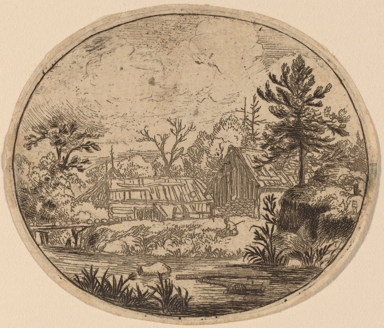 Hamlet ved bredden af en flod, sandsynligvis ca. 16451656. af Allart van Everdingen