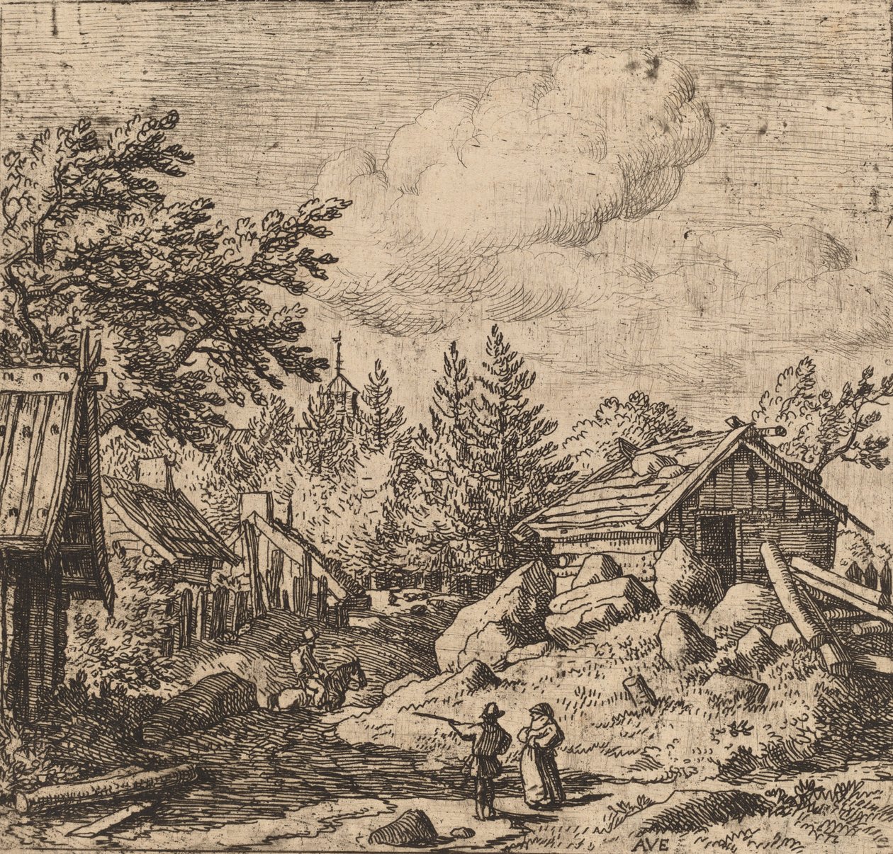 Hamlet på bjergrig grund, sandsynligvis ca. 16451656. af Allart van Everdingen
