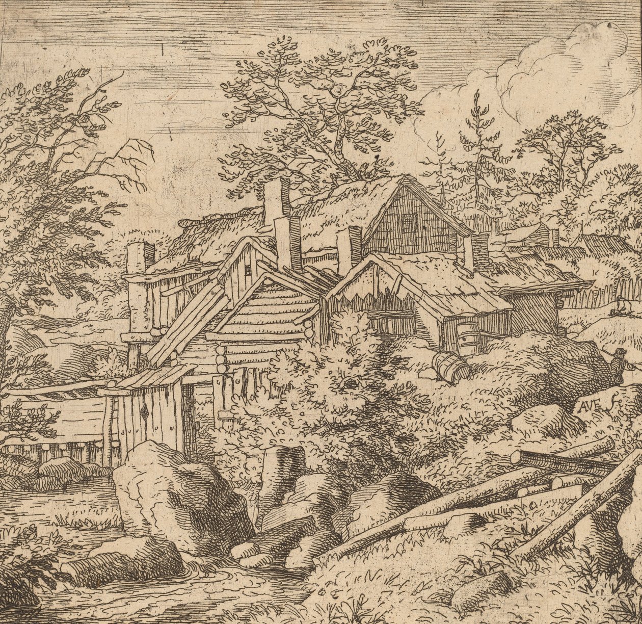 Hamlet på en bjergside, sandsynligvis ca. 16451656. af Allart van Everdingen