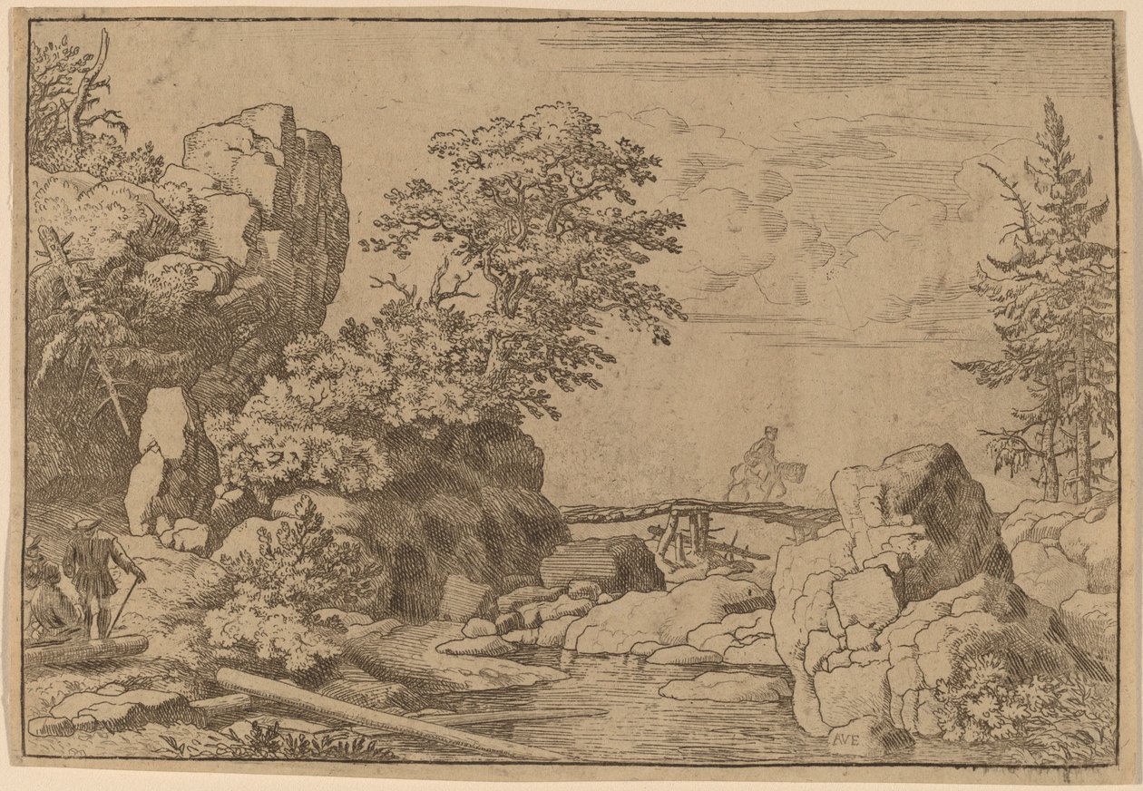 Rytter på en bro, sandsynligvis ca. 16451656. af Allart van Everdingen