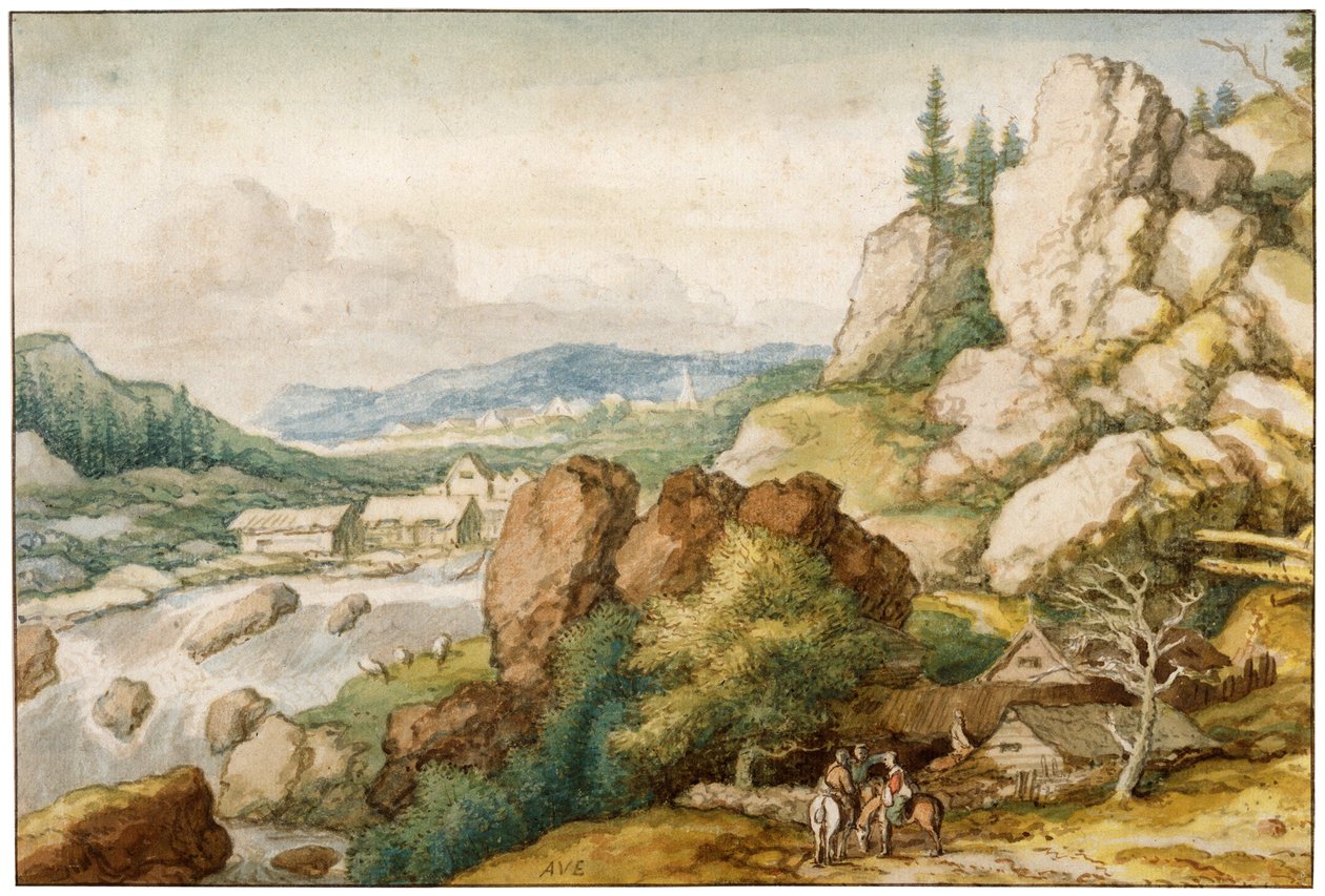 Landskab med tre ryttere, 1600-tallet af Allart van Everdingen